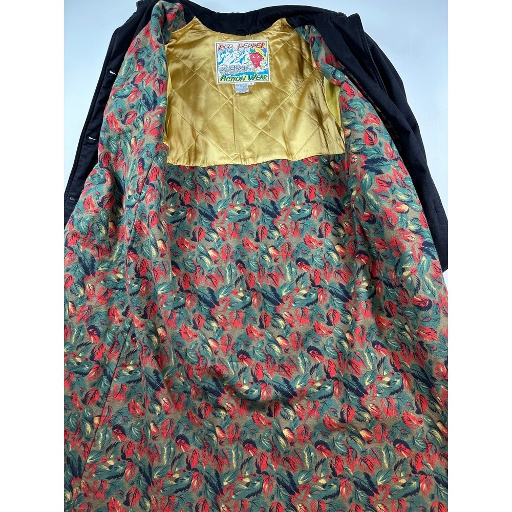 Vtg Red Pepper Action Wear Duster Coat S Black Floral Lined Boho Retro Jacket - Picture 10 of 16